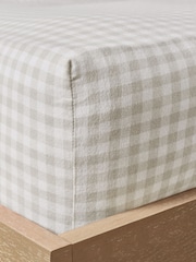 Natural Gingham Brushed Fitted Sheet and Pillowcase Set - Image 2 of 2