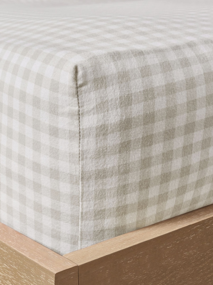 Natural Gingham Brushed Fitted Sheet and Pillowcase Set - Image 2 of 2