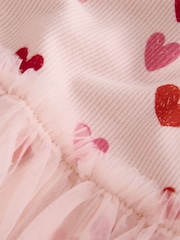 Pink Hearts Long Sleeve Ribbed Mesh Party Dress (3mths-7yrs) - Image 7 of 8