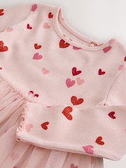 Pink Hearts Long Sleeve Ribbed Mesh Party Dress (3mths-7yrs) - Image 8 of 8