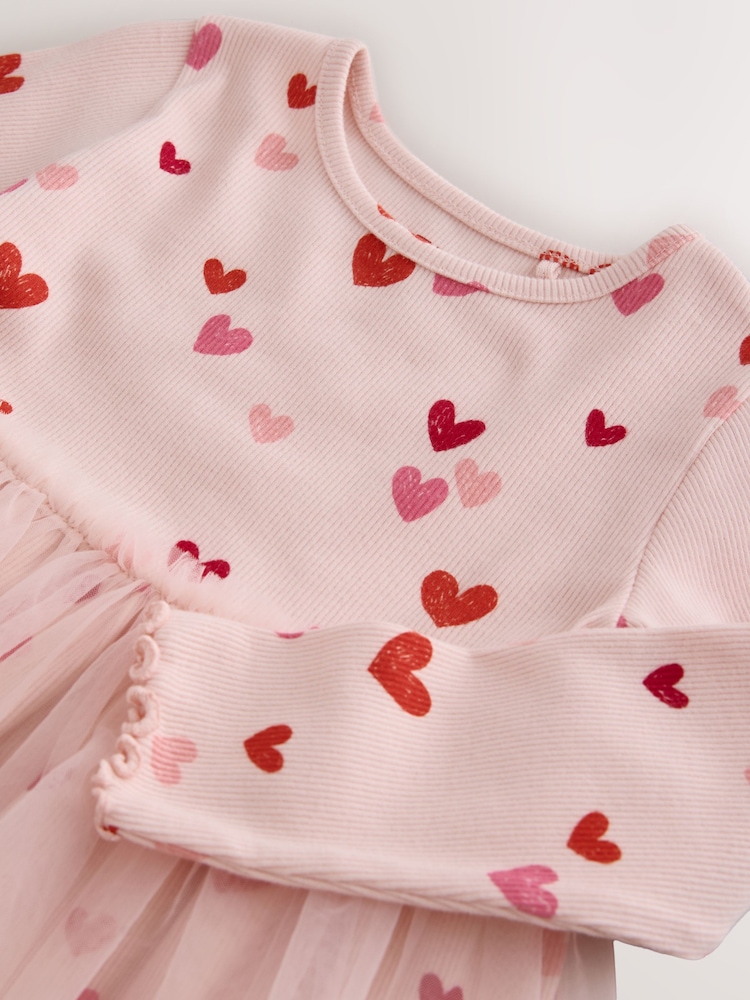 Pink Hearts Long Sleeve Ribbed Mesh Party Dress (3mths-7yrs) - Image 8 of 8 Pink Hearts Long Sleeve Ribbed Mesh Party Dress (3mths-7yrs) - Image 8 of 8