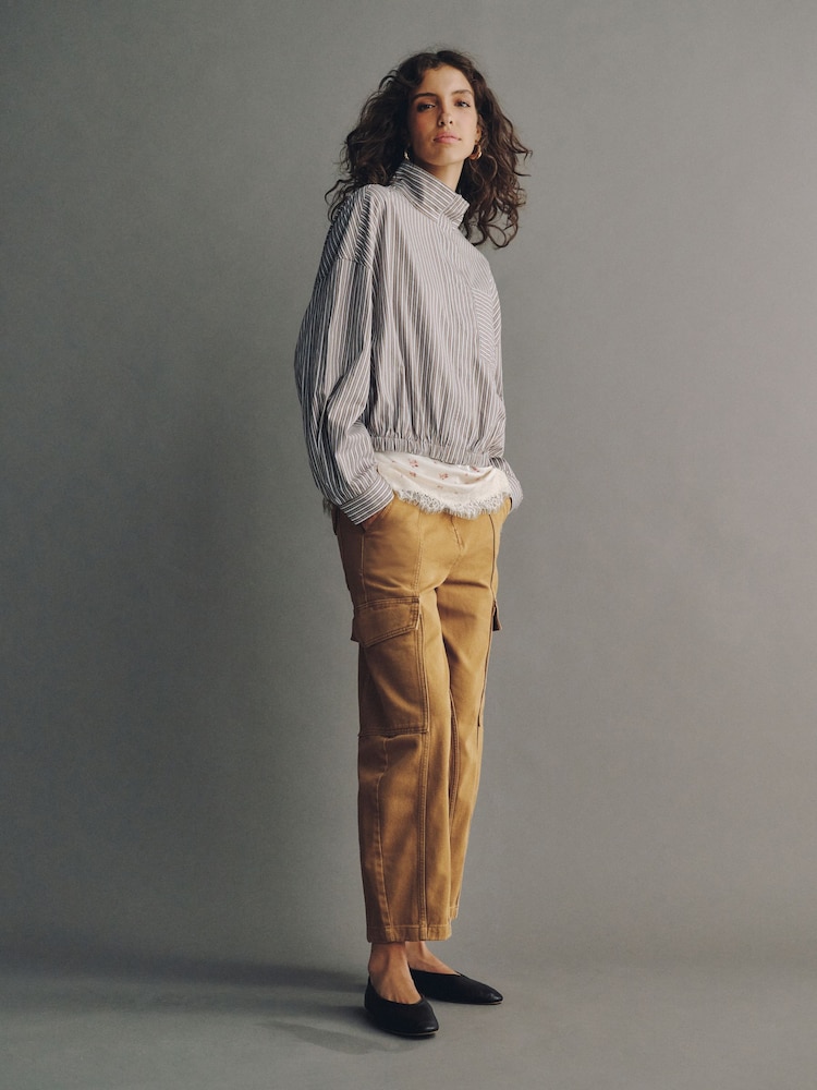 Tan Brown Barrel Leg Cargo Trousers - Image 1 of 7 Tan Brown Barrel Leg Cargo Trousers - Image 1 of 7