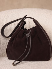Mint Velvet Chocolate Brown Mabel Suede Bucket Bag - Image 1 of 6