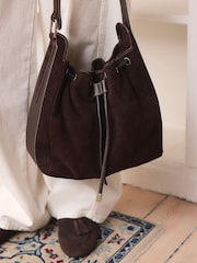 Mint Velvet Chocolate Brown Mabel Suede Bucket Bag - Image 2 of 6