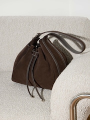 Mint Velvet Chocolate Brown Mabel Suede Bucket Bag - Image 5 of 6