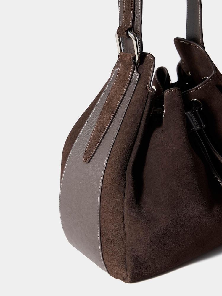 Mint Velvet Chocolate Brown Mabel Suede Bucket Bag - Image 6 of 6