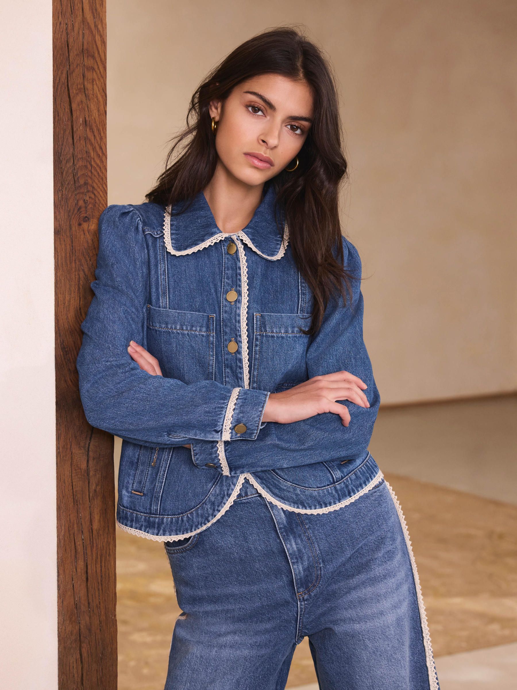 Buy Mint Velvet Blue Crochet Trim Denim Jacket from the Next UK