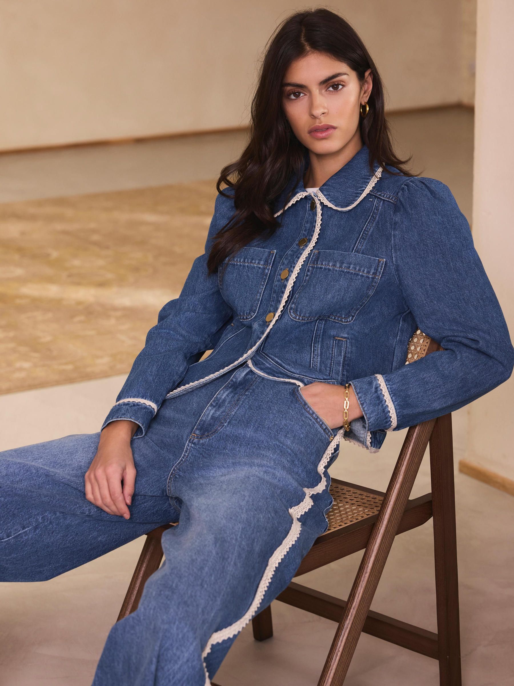 Buy Mint Velvet Blue Crochet Trim Denim Jacket from Next Canada