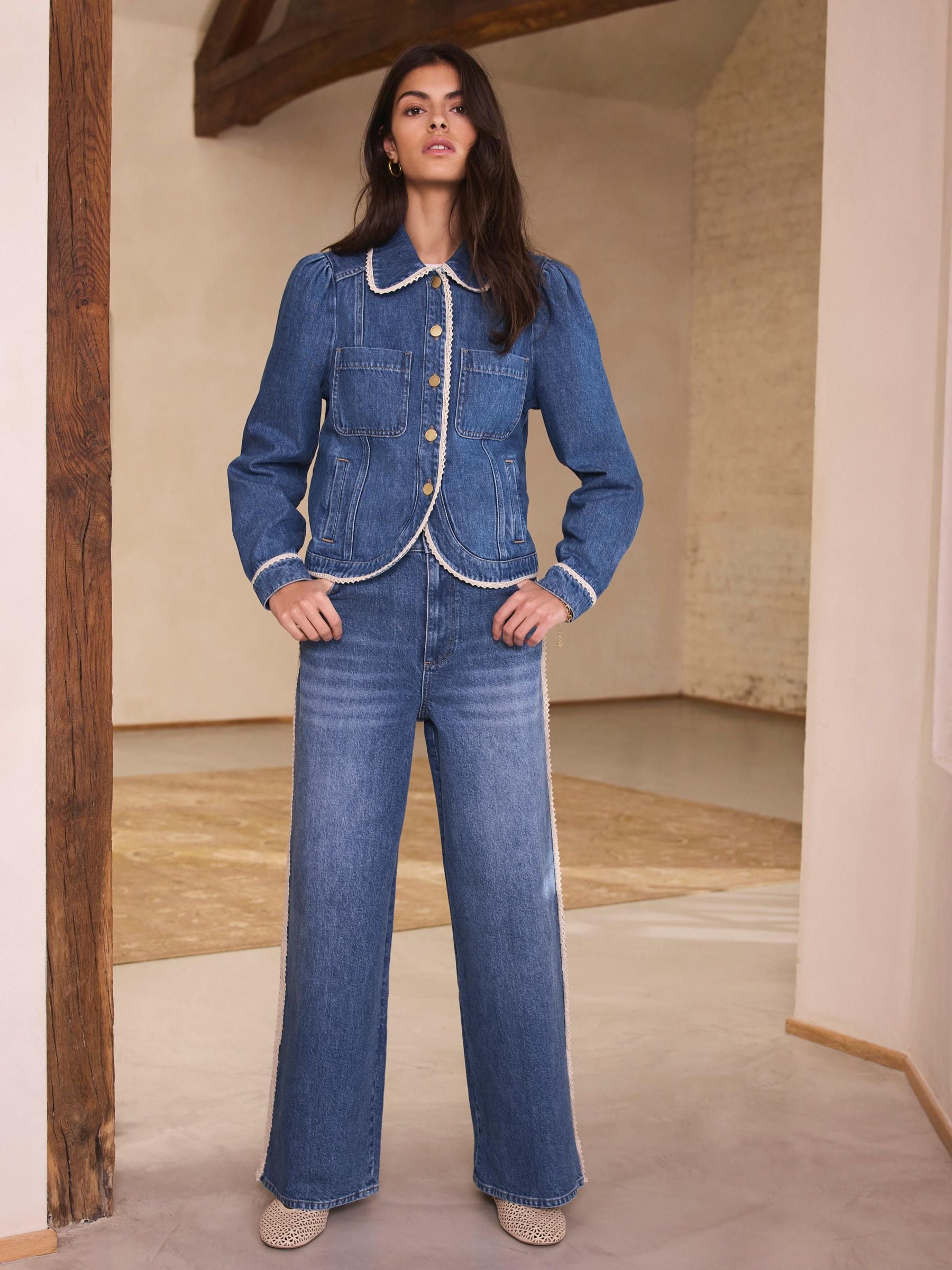Buy Mint Velvet Blue Crochet Trim Denim Jacket from the Next UK