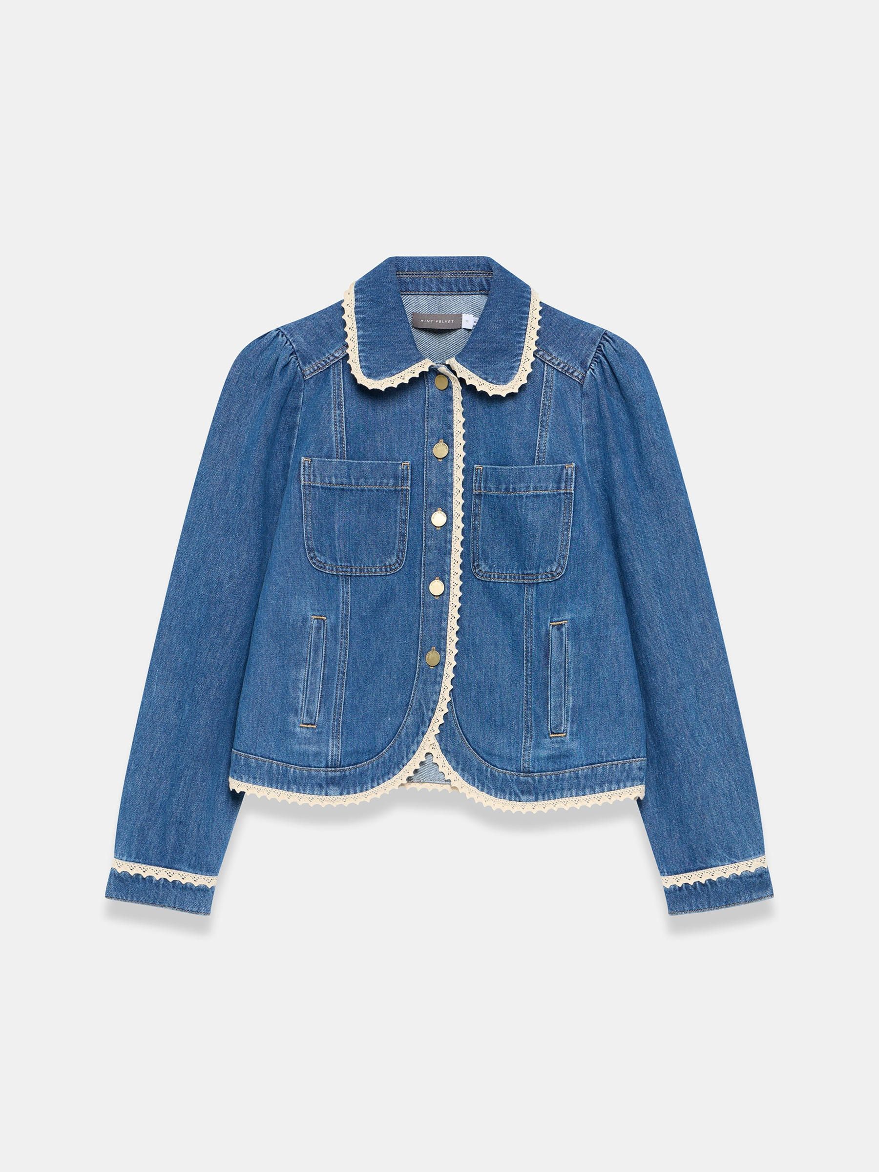 Buy Mint Velvet Blue Crochet Trim Denim Jacket from the Next UK