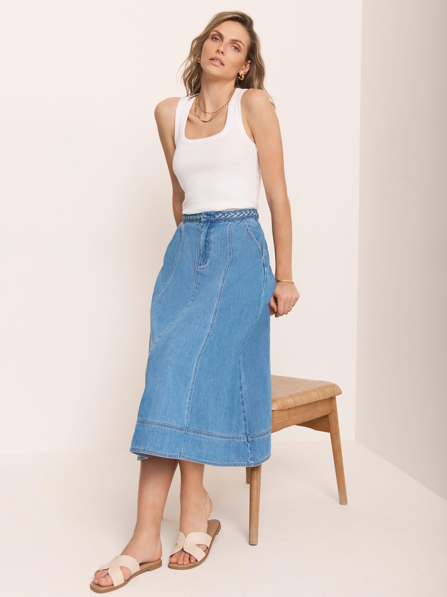 Buy Mint Velvet Blue Denim Midi Skirt from the Next UK online shop