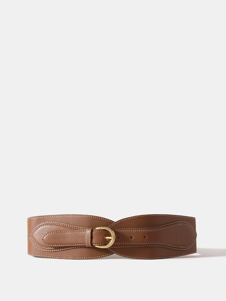 Mint Velvet Brown Leather Wide Waist Belt - Image 1 of 6
