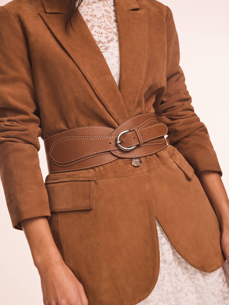 Mint Velvet Brown Leather Wide Waist Belt - Image 6 of 6
