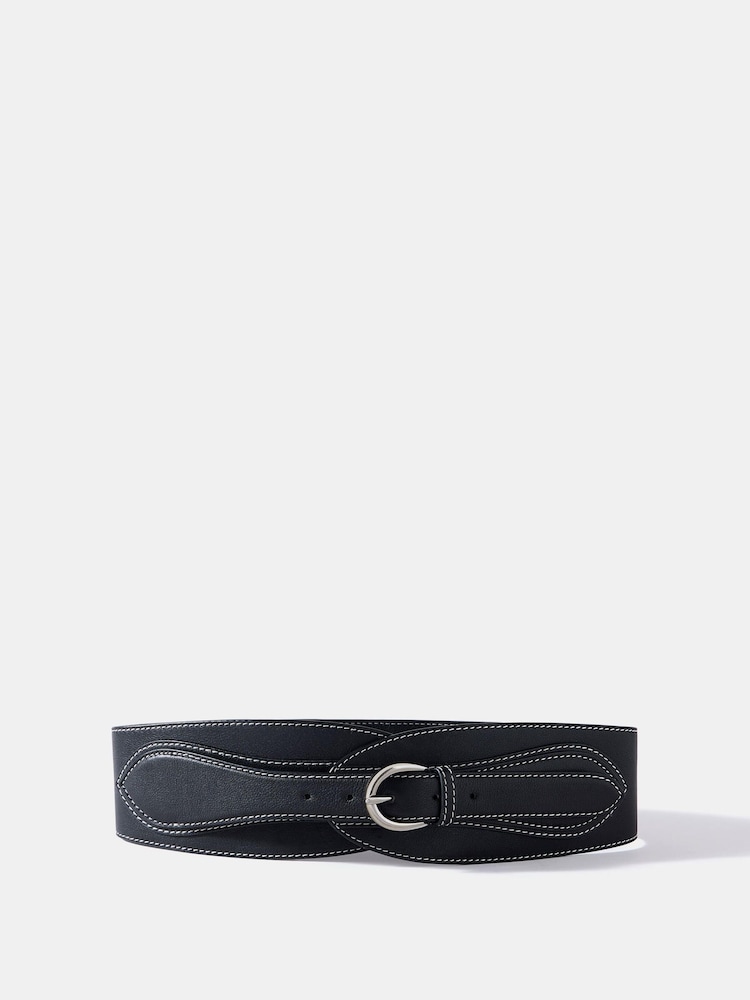 Mint Velvet Black Leather Wide Waist Belt - Image 1 of 3
