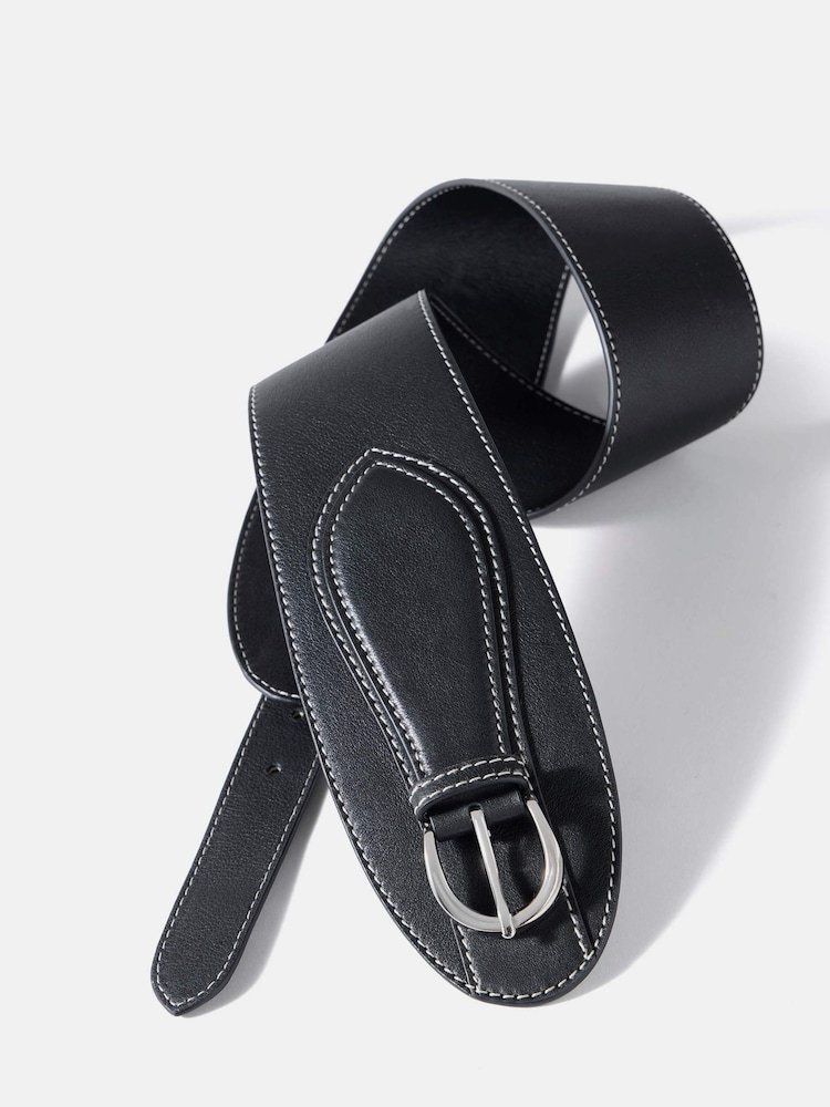 Mint Velvet Black Leather Wide Waist Belt - Image 2 of 3