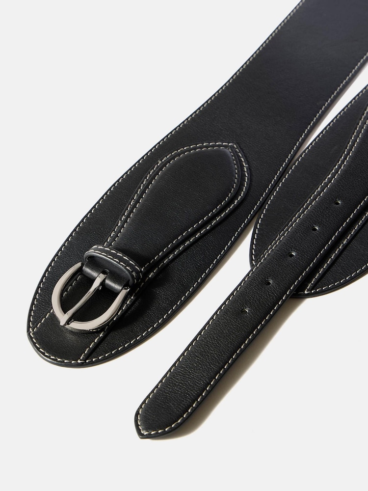 Mint Velvet Black Leather Wide Waist Belt - Image 3 of 3