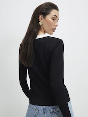 River Island Black Fitted Contrast Neat Cardigan - Image 3 of 4