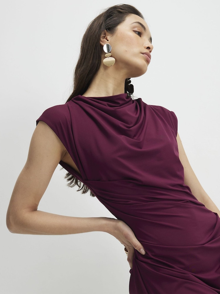 River Island Red Ruched Midi Dress - Image 4 of 4