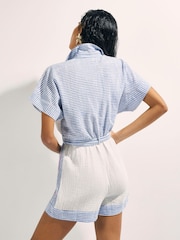 River Island White Embroidered Stripe Patchwork Playsuit - Image 2 of 4