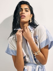 River Island White Embroidered Stripe Patchwork Playsuit - Image 4 of 4