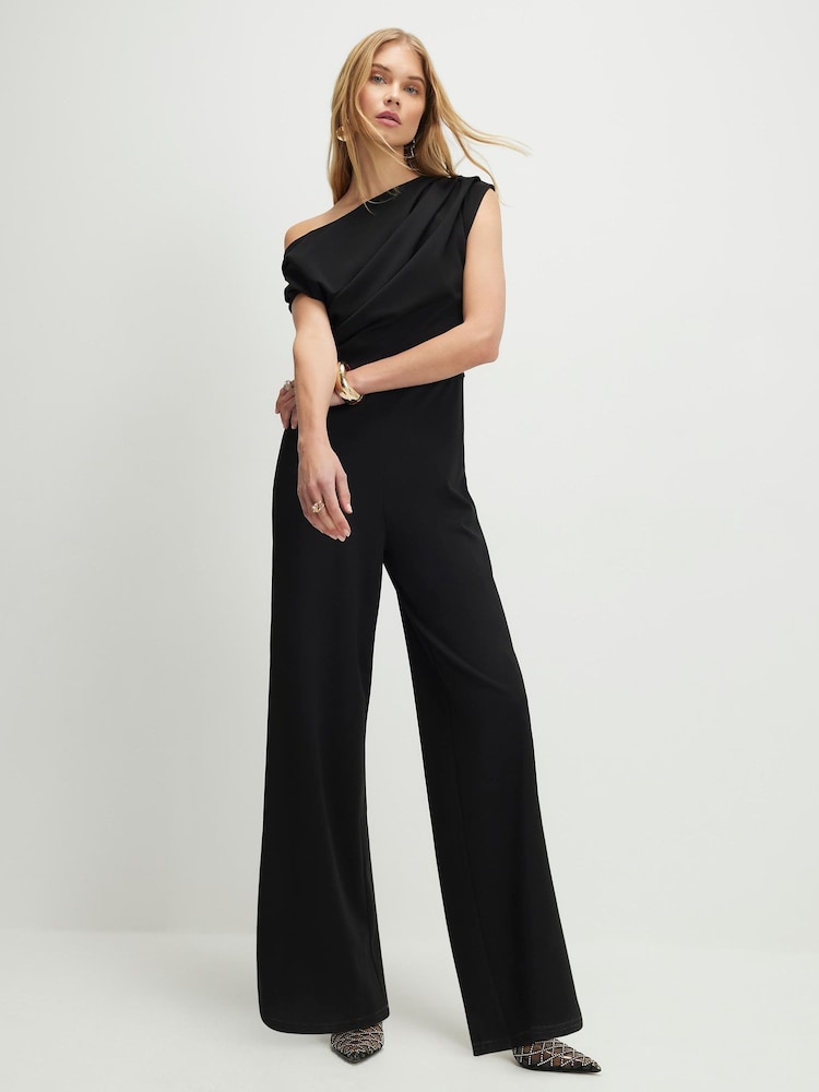 River Island One Shoulder Drape Wide Leg Jumpsuit - Image 1 of 4