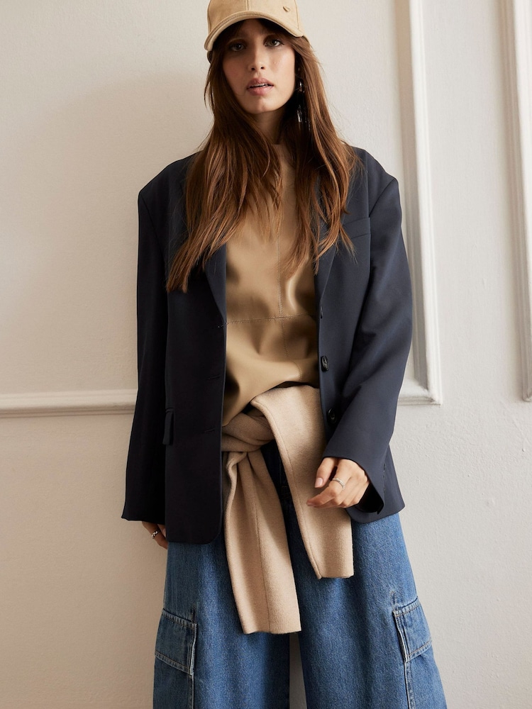 River Island Blue Long Sleeve Oversized Blazer - Image 1 of 4 River Island Blue Long Sleeve Oversized Blazer - Image 1 of 4