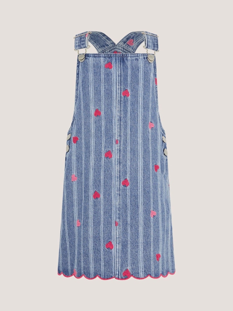 Monsoon Embroidered Heart Pinafore Denim Dress - Imaginea 1 din 3