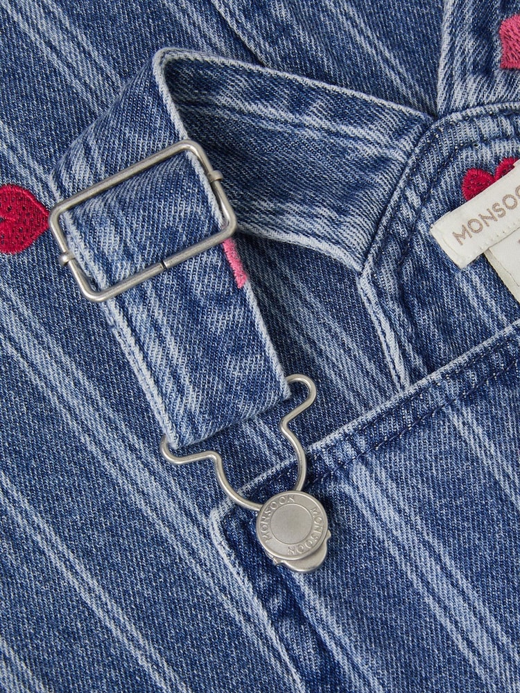 Monsoon Blue Embroidered Heart Pinafore Denim Dress - Image 4 of 4