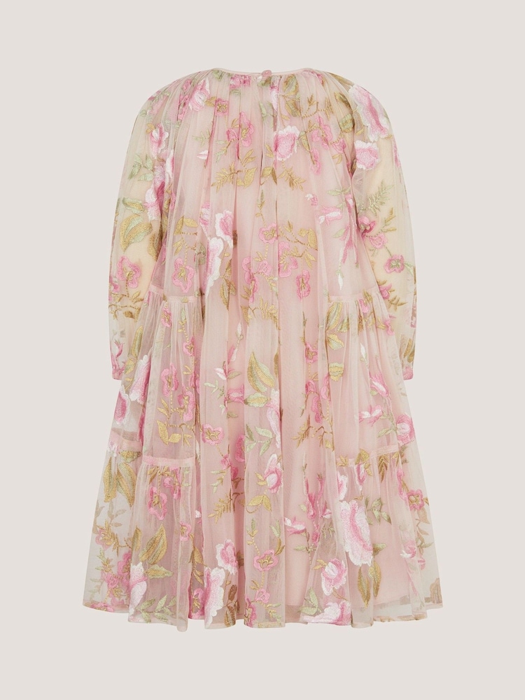 Monsoon Pink Azalea Floral Embroidered Long Sleeve Dress - Image 2 of 3
