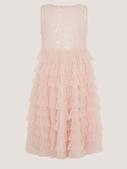 Monsoon Pink Taylor Sequin Lace Tiered Party Dress - Image 1 of 3