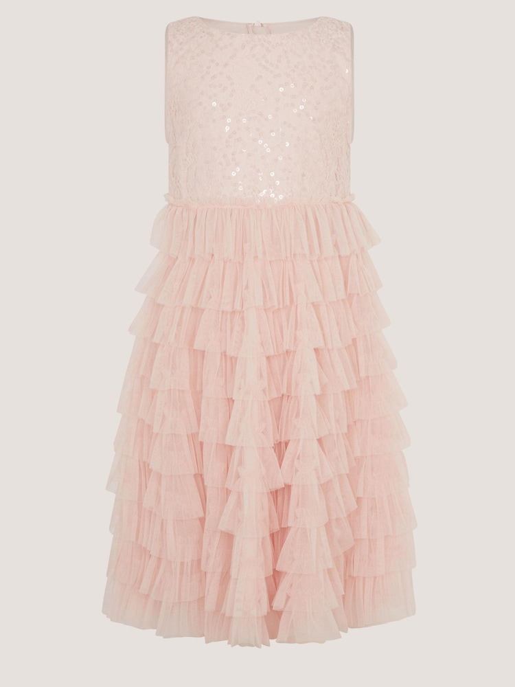 Monsoon Pink Taylor Sequin Lace Tiered Party Dress - Image 1 of 3