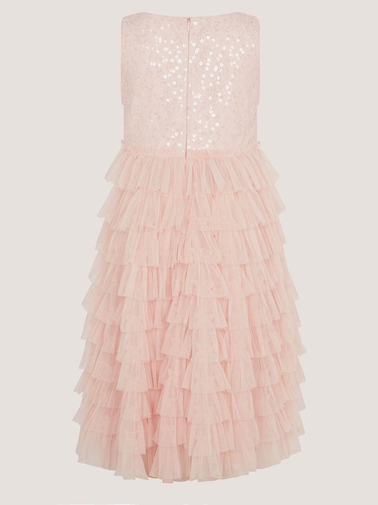 Monsoon Pink Taylor Sequin Lace Tiered Party Dress - Image 2 of 3