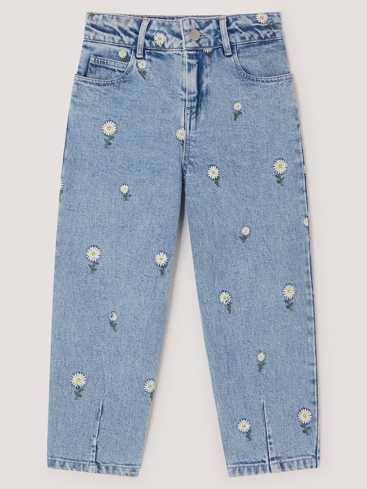 Monsoon Blue Daisy Embroidered Barrel Jeans - Image 1 of 3