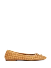 Dune London Light Brown Wide Fit Leather Heat Woven Ballerina Shoes - Image 1 of 5