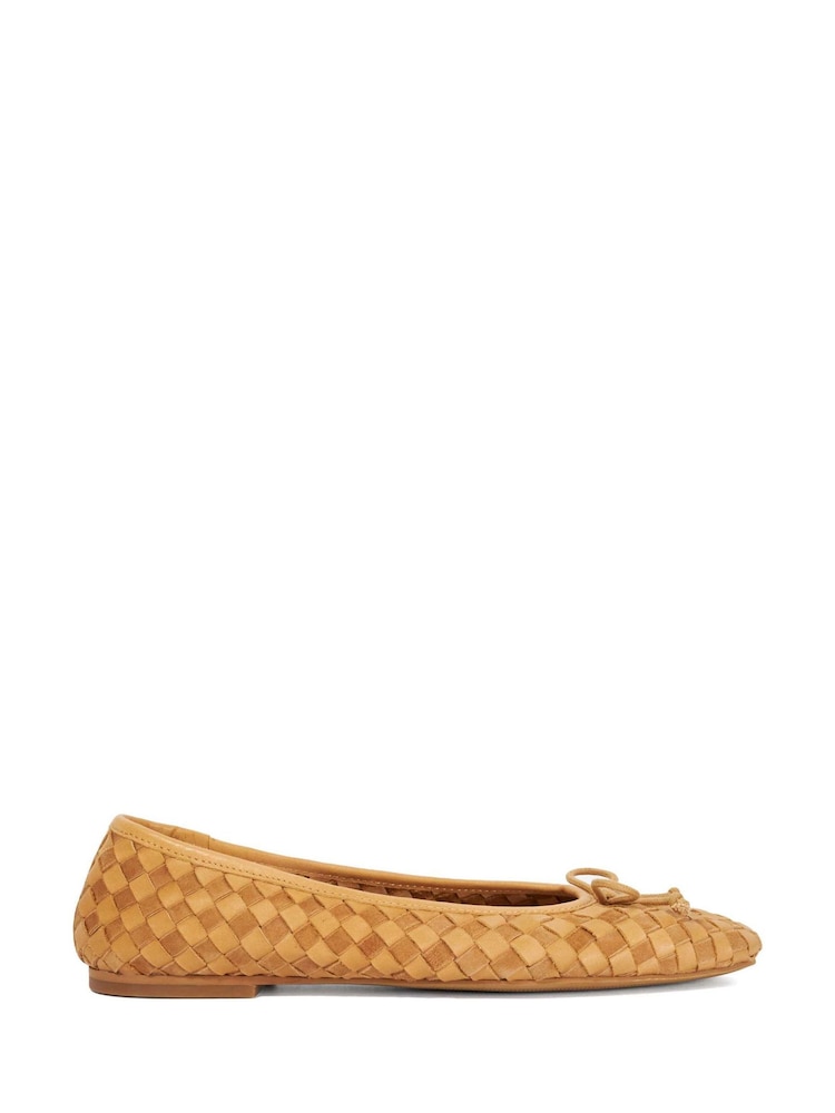 Dune London Light Brown Wide Fit Leather Heat Woven Ballerina Shoes - Image 1 of 5