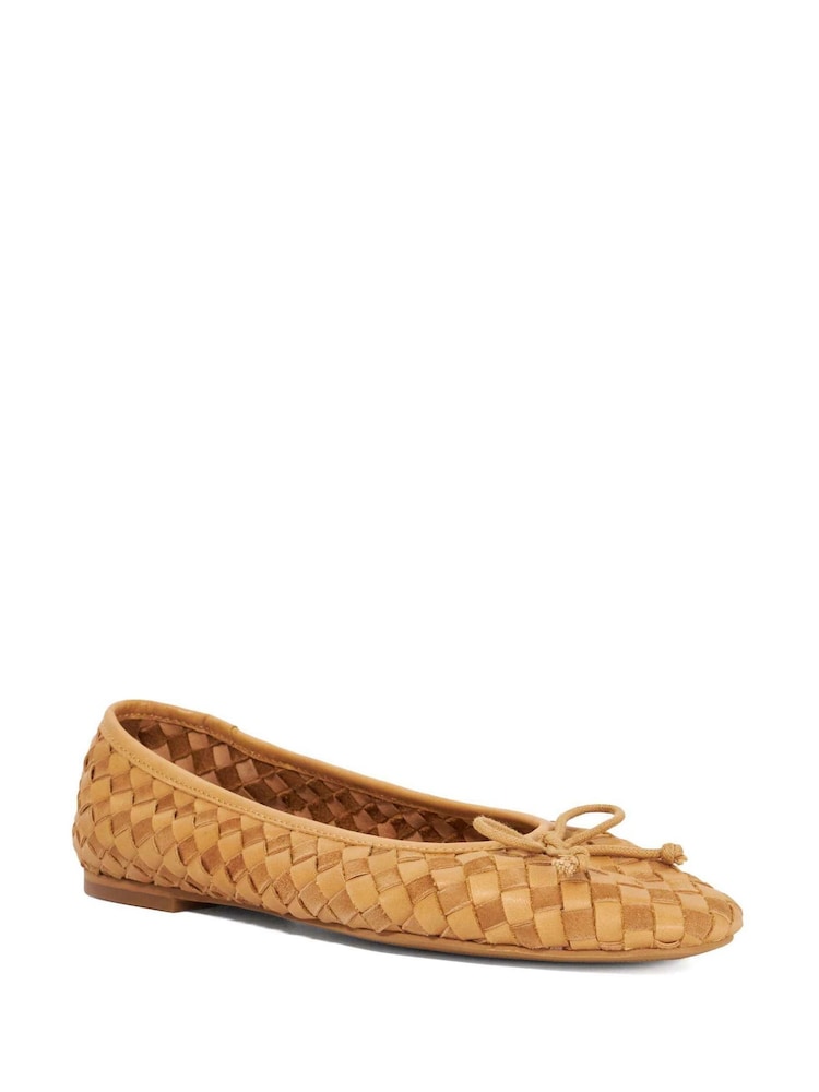 Dune London Light Brown Wide Fit Leather Heat Woven Ballerina Shoes - Image 2 of 5