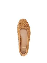 Dune London Light Brown Wide Fit Leather Heat Woven Ballerina Shoes - Image 4 of 5