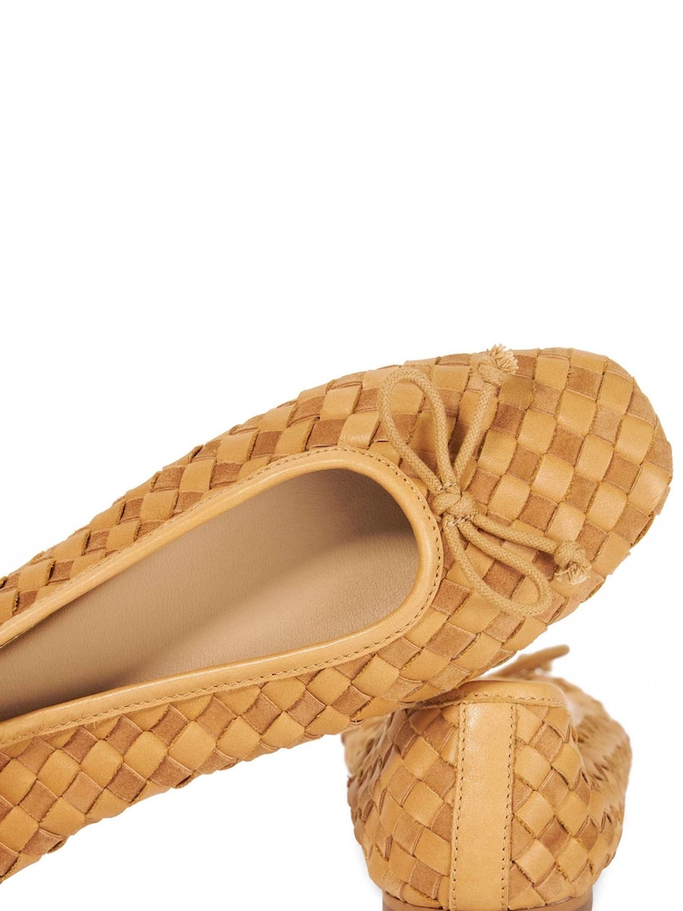 Dune London Light Brown Wide Fit Leather Heat Woven Ballerina Shoes - Image 5 of 5