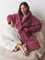 Pink/Brown Check Borg Mule Slippers - Image 3 of 4