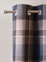 Navy Blue Brushed Check Super Thermal Eyelet Door Curtain - Image 1 of 4
