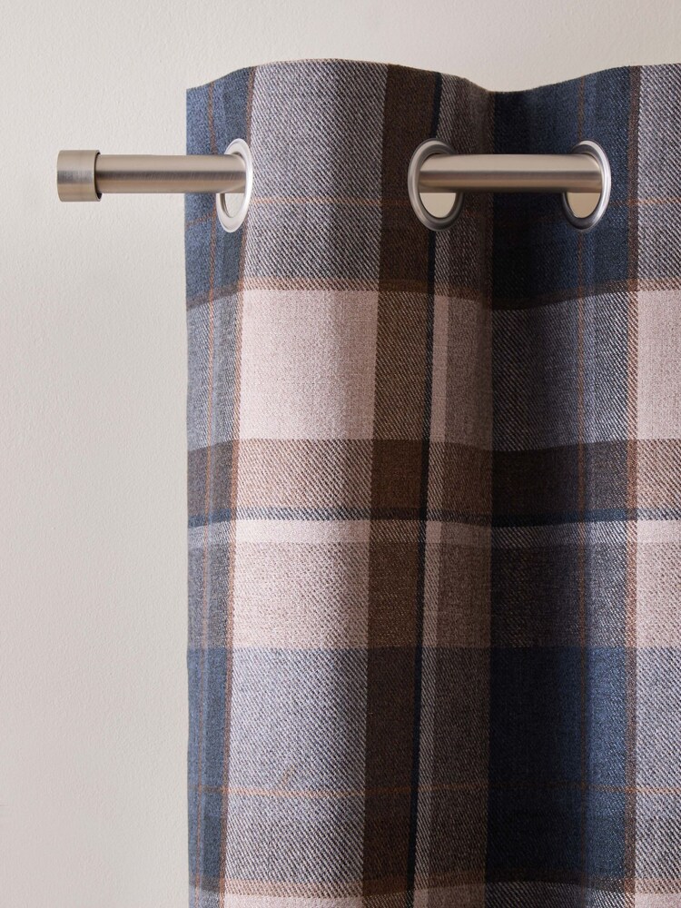 Navy Blue Brushed Check Super Thermal Eyelet Door Curtain - Image 1 of 4 Navy Blue Brushed Check Super Thermal Eyelet Door Curtain - Image 1 of 4