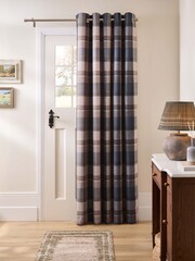 Navy Blue Brushed Check Super Thermal Eyelet Door Curtain - Image 2 of 4