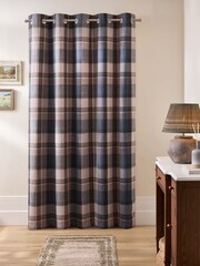 Navy Blue Brushed Check Super Thermal Eyelet Door Curtain - Image 3 of 4