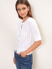 Lipsy Cream Pointelle Detail Short Sleeve Knitted Cardigan - Image 4 of 5