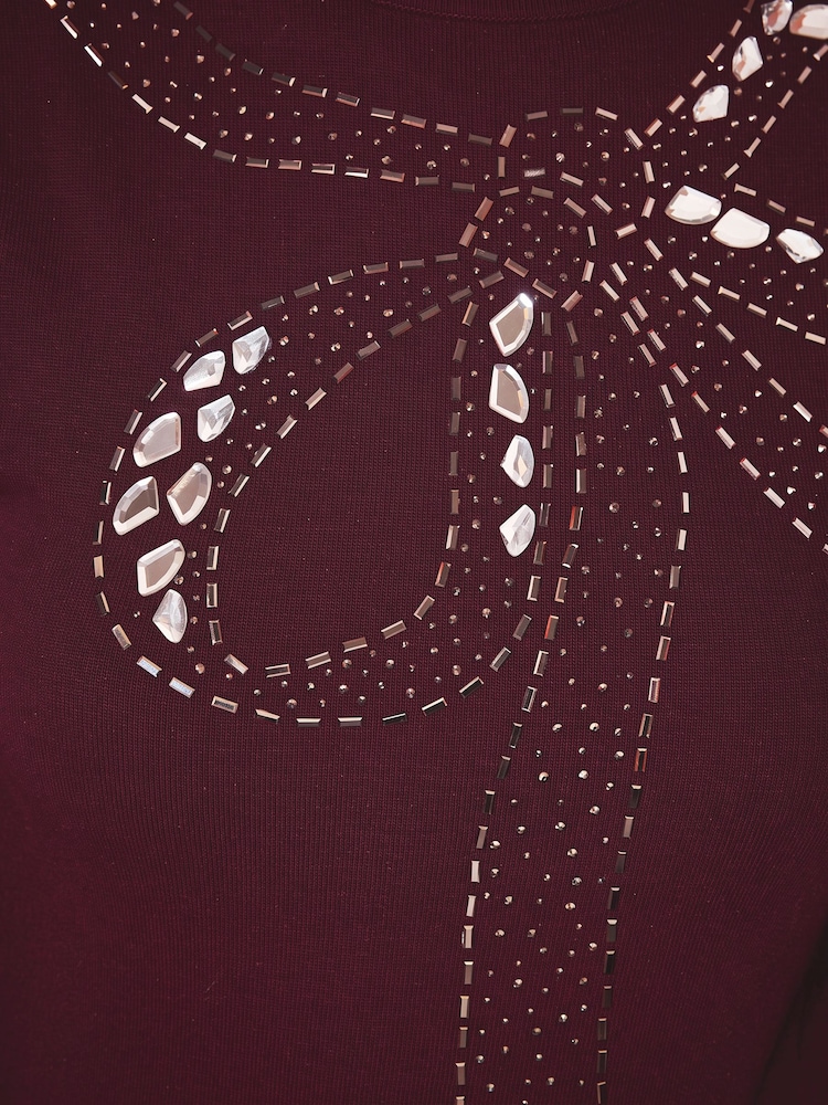 Lipsy Burgundy Red Embellished Bow Detail Knit / Chiffon Sleeve Mini Dress - Image 5 of 5
