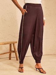 Love & Roses Chocolate Brown Hardware Trim Balloon Trousers - Image 1 of 4