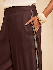 Love & Roses Chocolate Brown Hardware Trim Balloon Trousers - Image 2 of 4
