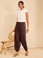 Love & Roses Chocolate Brown Hardware Trim Balloon Trousers - Image 3 of 4
