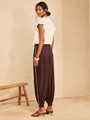 Love & Roses Chocolate Brown Hardware Trim Balloon Trousers - Image 4 of 4