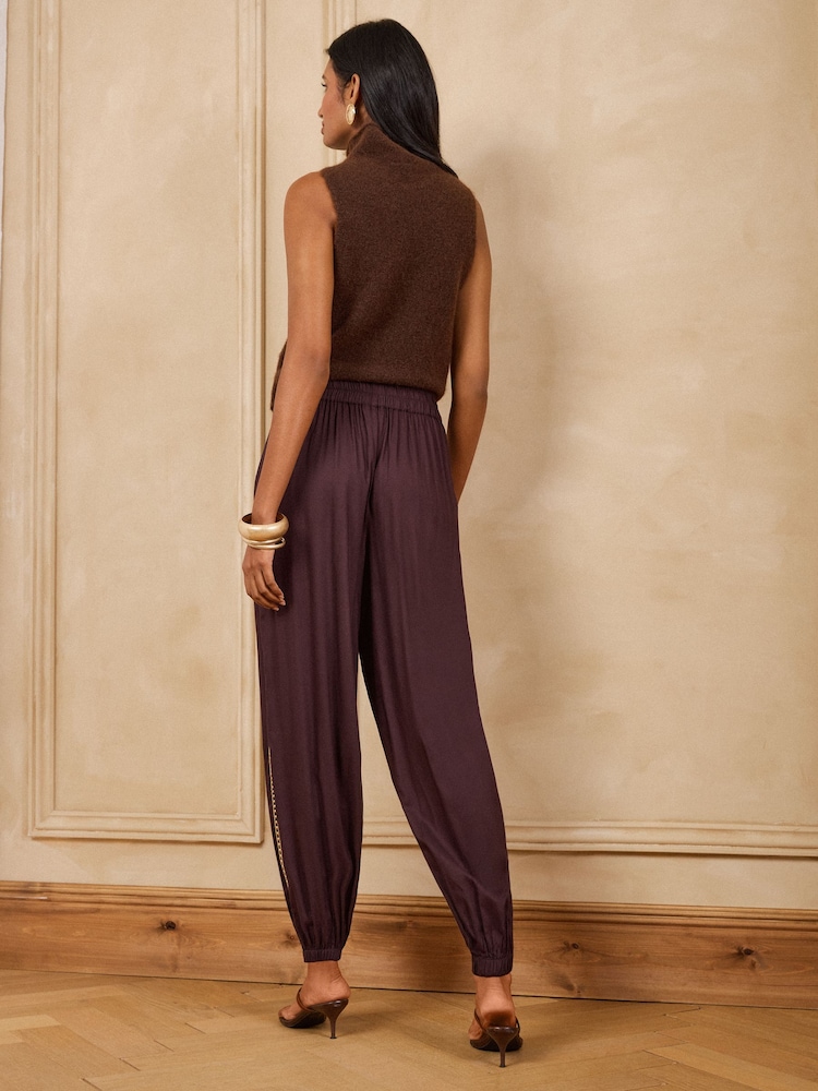 Love & Roses Chocolate Brown Hardware Trim Balloon Trousers - Image 5 of 5 Love & Roses Chocolate Brown Hardware Trim Balloon Trousers - Image 5 of 5